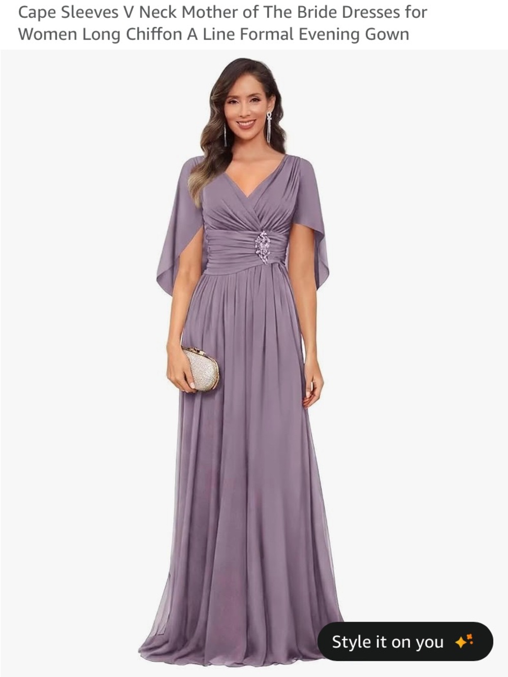 NWT 💜 Size 18W Cape Sleeve Chiffon Evening Dress in Lavender 💜 Prom / Wedding